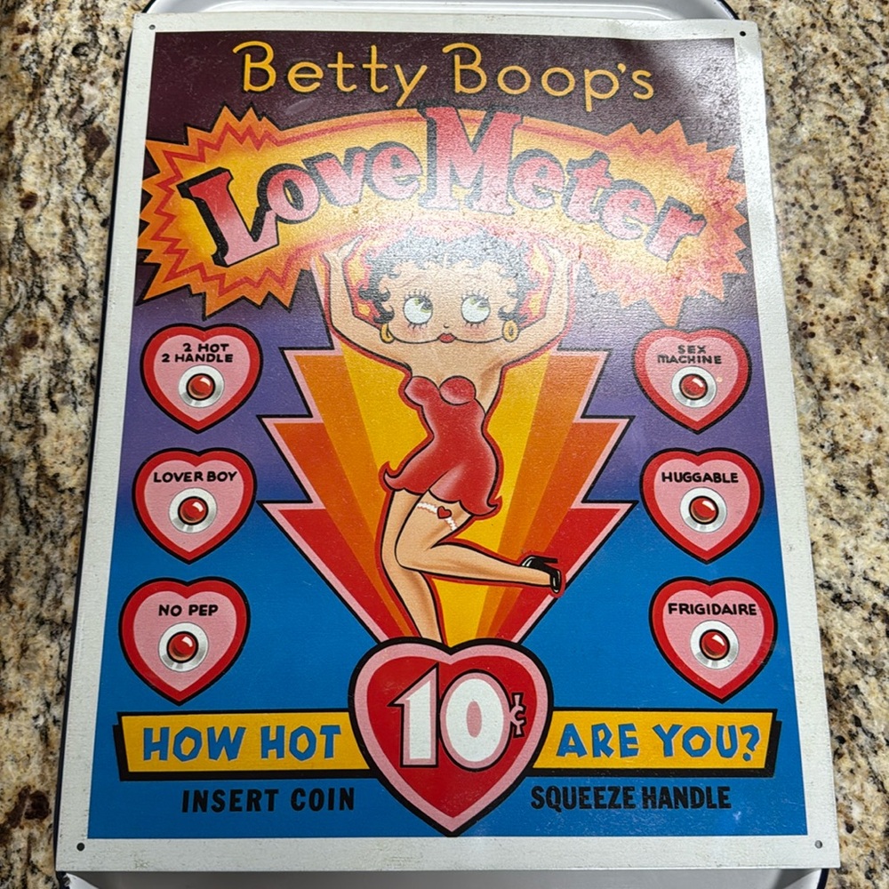 Betty Boop Love Meter Wall Art - Metal, Red & Teal